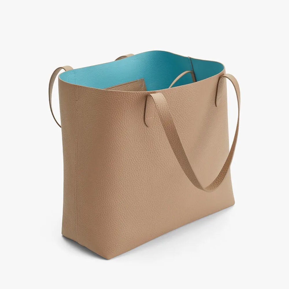 Cuyana Classic Structured Leather Tote Cappuccino and Blue Limited Edition